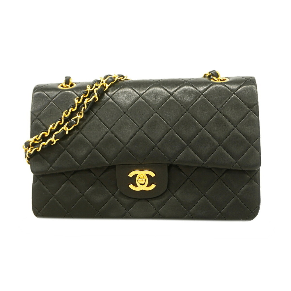 Chanel Matelassé Shoulder Bag, Double Flap, Chain, Lambskin, Black, Women's